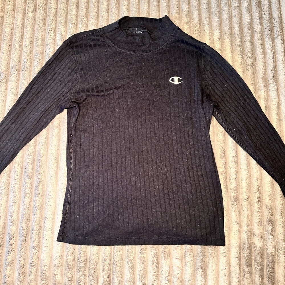 Champion Black Ribbed Long Sleeve Top